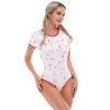ABAFIP Women's Cute Print Romper Pajama Bodysuit Short Sleeve One Piece Teddy Leotard Top Nightwear Red X-Small view 4