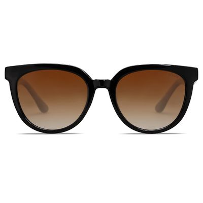SOJOS Trendy Cat Eye Round Polarized Sunglasses for Women Fashion UV Protection Sunnies Sunglasses SJ2175, Black Frame/Brown Grading Lens with Tortoise Temple