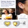 Suplight Birthstone Love Heart Earrings for Women Sterling Silver Minimalist Citrine November Crystal Flat Back Earrings Women's Jewelry for Holiday Wedding Everyday Best Wife Presents view 4