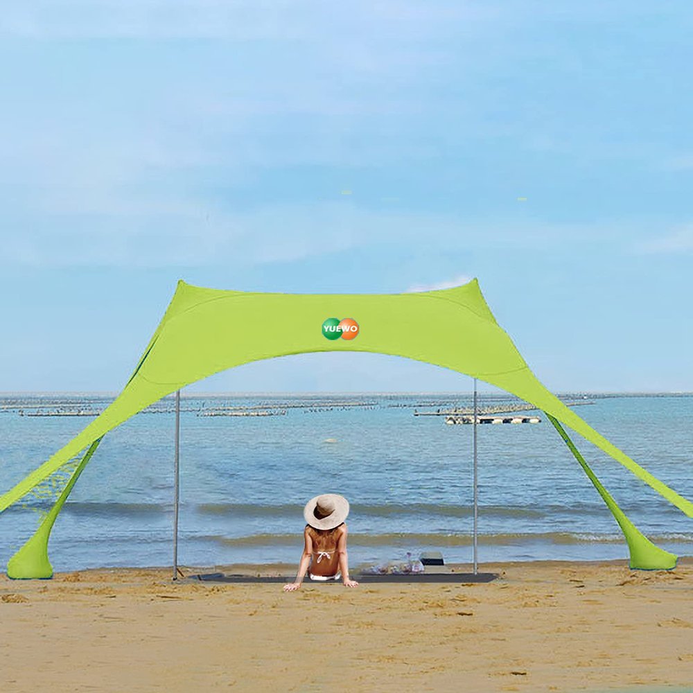 YUEWO 10x10FT Portable Family Beach Tent Sunshade Pop Up Sun Shelter 2 Poles for Beach Camping Fishing Backyard Picnic and Outdoors (Green,7 x 7 FT)