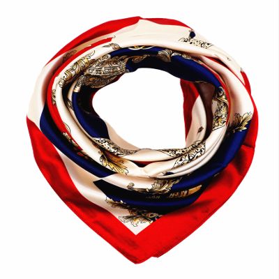 RUOLIN 3535 inches large square women's satin silk like head scarf fashion pattern silk feeling hair sleeping wrap (19 White Red Blue)