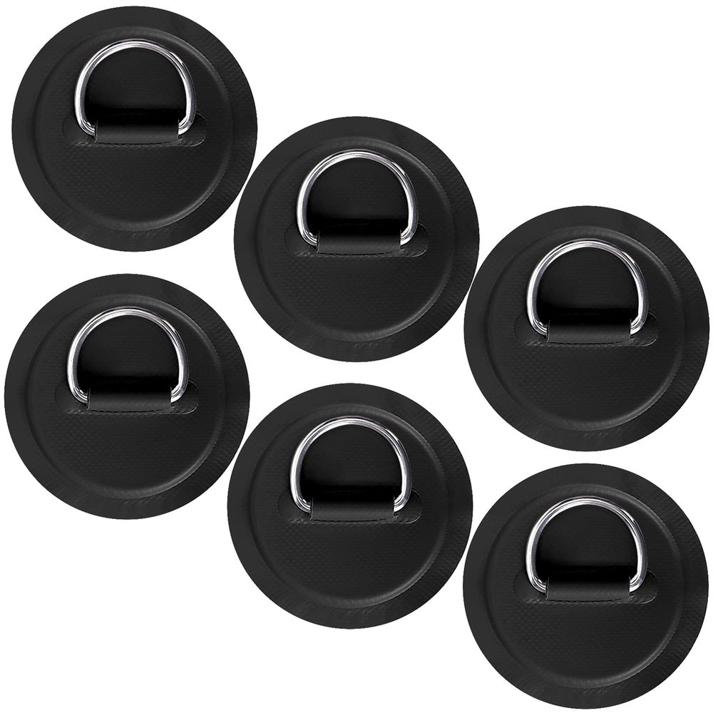 TOBWOLF 6 Pack 4.33" / 11cm Stainless Steel D-Ring Patch for Inflatable Boat Kayak Dinghy SUP, Circular D-Ring PVC Patch Stand-Up Paddleboard Canoe Rafting Accessories, NO Glue Included - Black