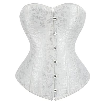 Kranchungel Corsets for Women Bustier Brocade Lace up Overbust Corset Waist Cincher Plus Size Top Medium White