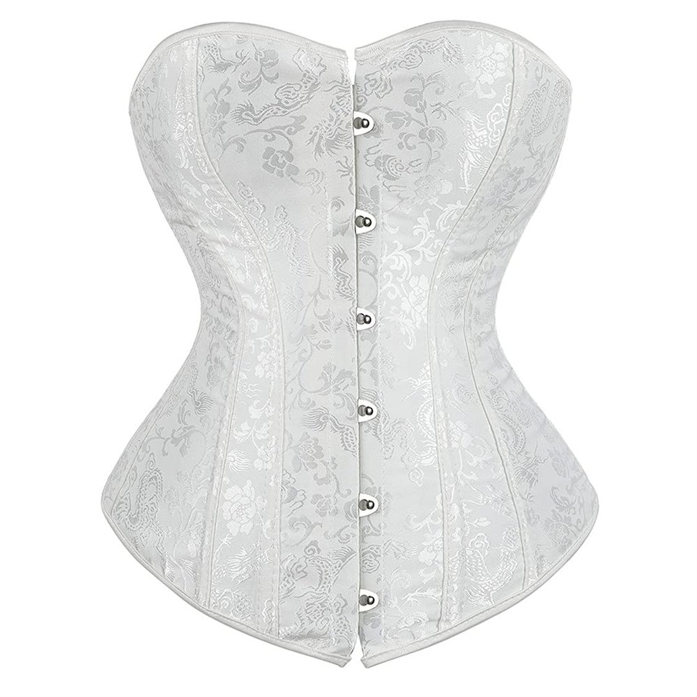 Kranchungel Corsets for Women Bustier Brocade Lace up Overbust Corset Waist Cincher Plus Size Top Medium White