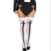 LABANCA Women Girls 4 Pairs Halloween Stockings Thigh High Festival Cosplay Socks Gothic Cross Set Knee High Stockings, 2 Black + 2 White view 3