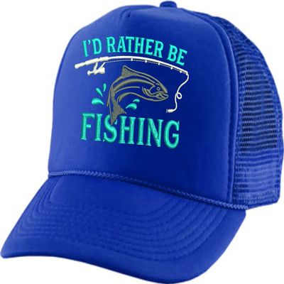 ALLNTRENDS Adult Trucker Hat I'd Rather Be Fishing Embroidered Fisherman Baseball Cap Adjustable Snapback (Royal Blue)