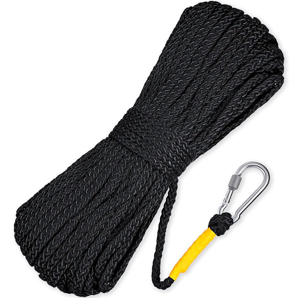 Shappy Floating Rope Life Ring Rope Lifesaving Dock Lines Boat Braided Polypropylene Outdoor Throwing Lines for Life Preserver Ring Anchor Heaving Line with Spring Hook(15 m/ 16.4 Yards,Black)