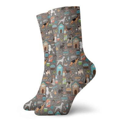GULTMEE Funky Colorful Cushion Sport Socks,Paw Print Background With Pet Canine Accessories Balls Carry Bags Leash Food Bowl,Athletic Cushioned Running Performance Crew Socks For Men/Women, -12 inch