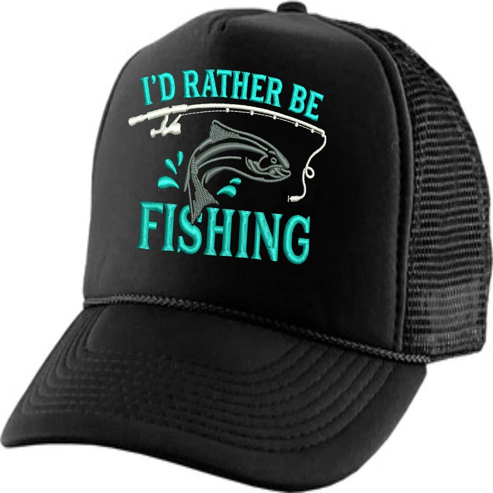 ALLNTRENDS Adult Trucker Hat I'd Rather Be Fishing Embroidered Fisherman Baseball Cap Adjustable Snapback (Black)