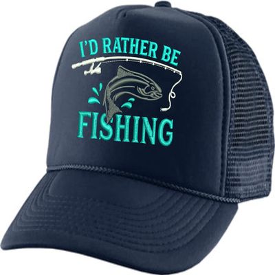 ALLNTRENDS Adult Trucker Hat I'd Rather Be Fishing Embroidered Fisherman Baseball Cap Adjustable Snapback (Navy Blue)