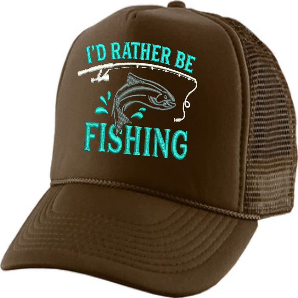 ALLNTRENDS Adult Trucker Hat I'd Rather Be Fishing Embroidered Fisherman Baseball Cap Adjustable Snapback (Brown)