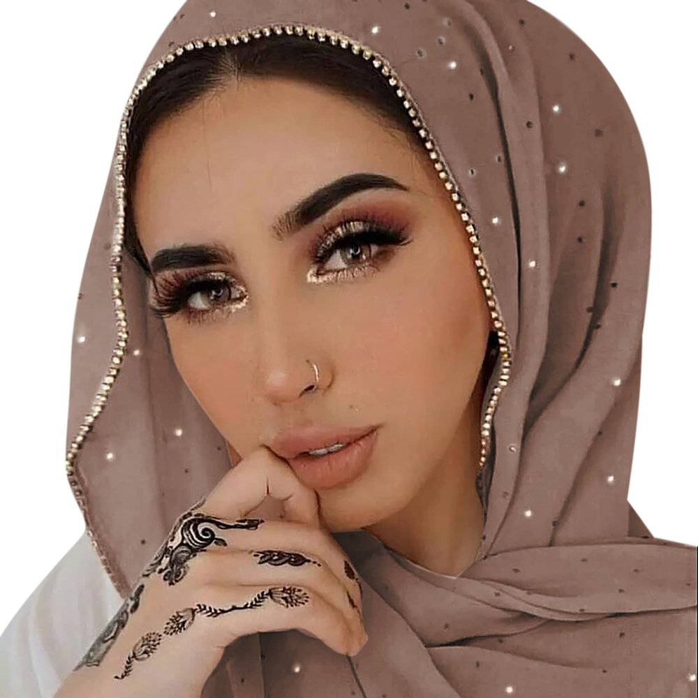 ANKOMINA Women Soft Chiffon Rhinestone Long Scarf Shawl Fashion Muslim Hijab Head Wrap Scarves