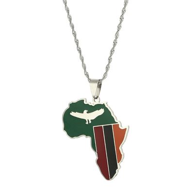 Africa Map Pendant Necklaces African of Maps Jewelry Charms Gold Color Africa Map Neckalce (Zambia Silver)