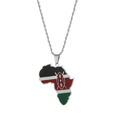 Africa Map Pendant Necklaces African of Maps Jewelry Charms Gold Color Africa Map Neckalce (Kenya Silver)