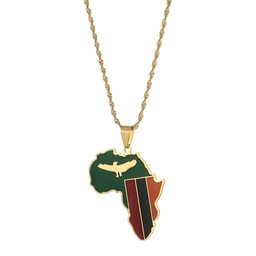 Africa Map Pendant Necklaces African of Maps Jewelry Charms Gold Color Africa Map Neckalce (Zambia Gold)