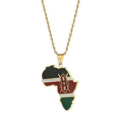 Africa Map Pendant Necklaces African of Maps Jewelry Charms Gold Color Africa Map Neckalce (Kenya Gold)