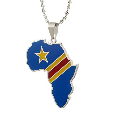 Africa Map Pendant Necklaces African of Maps Jewelry Charms Gold Color Africa Map Neckalce (D.R.Congo Silver)