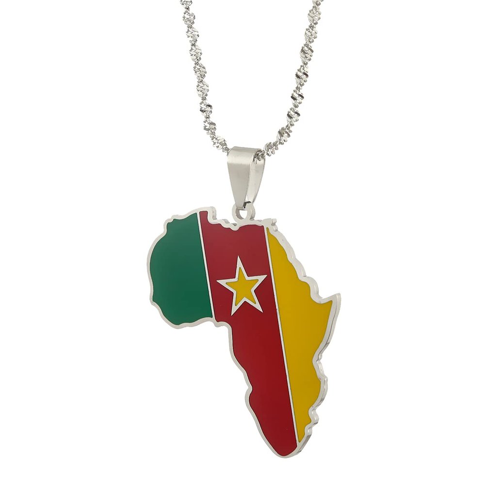 Africa Map Pendant Necklaces African of Maps Jewelry Charms Gold Color Africa Map Neckalce (Cameroon Silver)