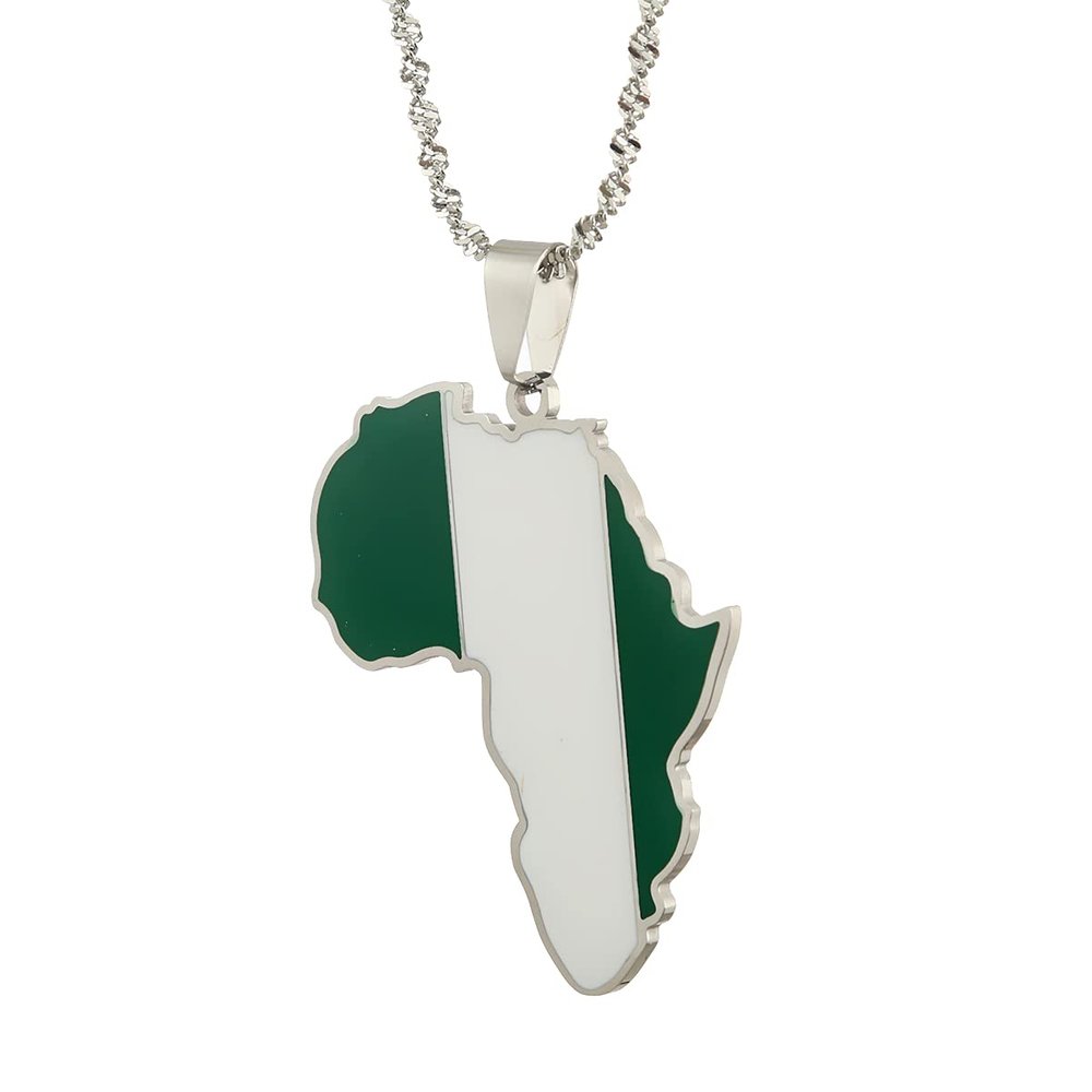 Africa Map Pendant Necklaces African of Maps Jewelry Charms Gold Color Africa Map Neckalce (Nigeria Silver)