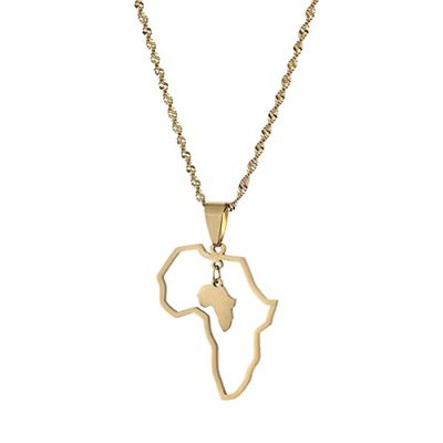 Africa Map Pendant Necklaces African of Maps Jewelry Charms Gold Color Africa Map Neckalce (Heart Map)