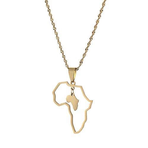 Africa Map Pendant Necklaces African of Maps Jewelry Charms Gold Color Africa Map Neckalce (Heart Map)