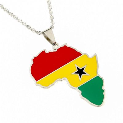 Africa Map Pendant Necklaces African of Maps Jewelry Charms Gold Color Africa Map Neckalce (Ghana Silver)