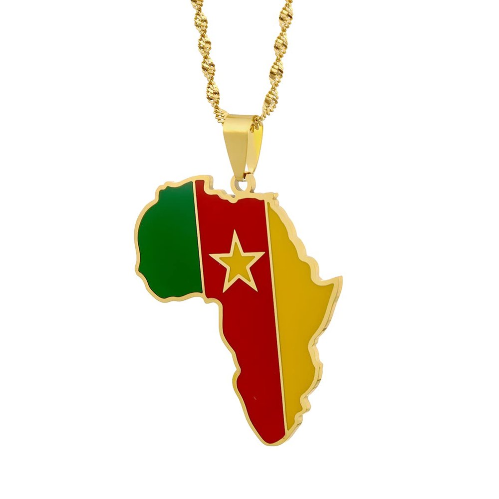 Africa Map Pendant Necklaces African of Maps Jewelry Charms Gold Color Africa Map Neckalce (Cameroon Gold)