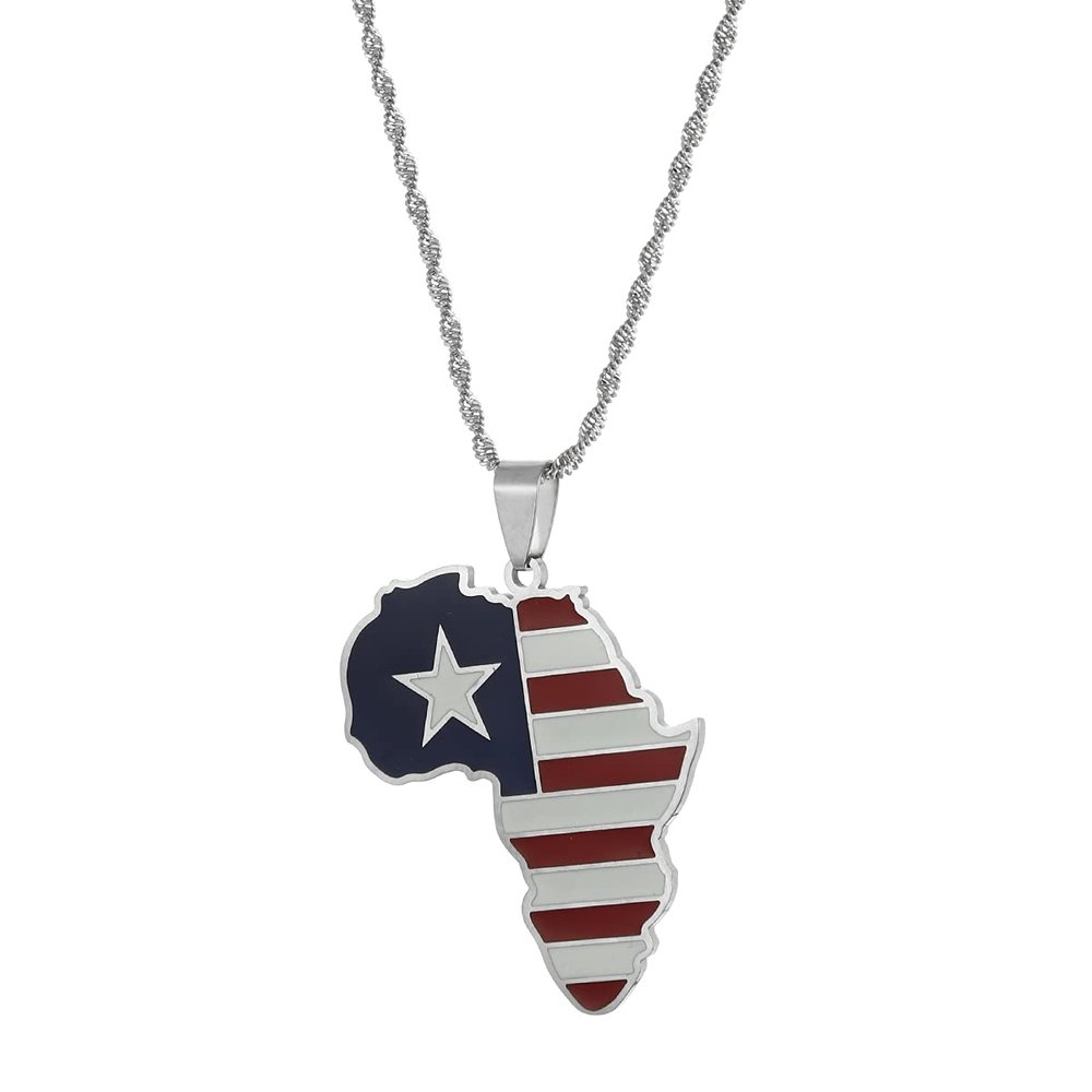 Africa Map Pendant Necklaces African of Maps Jewelry Charms Gold Color Africa Map Neckalce (Liberia Silver)