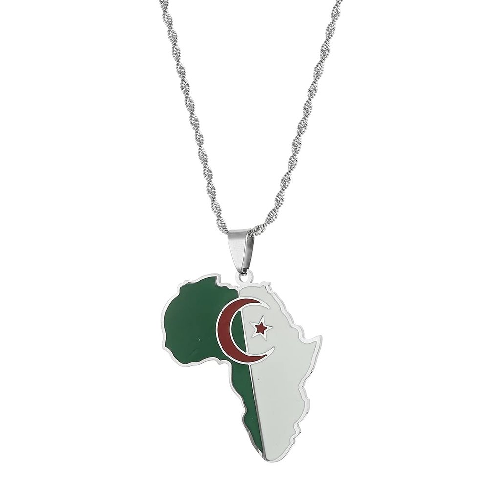 Africa Map Pendant Necklaces African of Maps Jewelry Charms Gold Color Africa Map Neckalce (Algeria Silver)