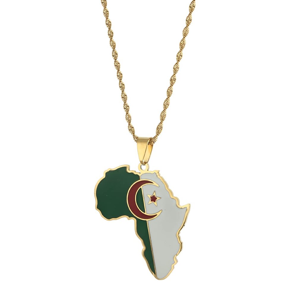 Africa Map Pendant Necklaces African of Maps Jewelry Charms Gold Color Africa Map Neckalce (Algeria Gold)