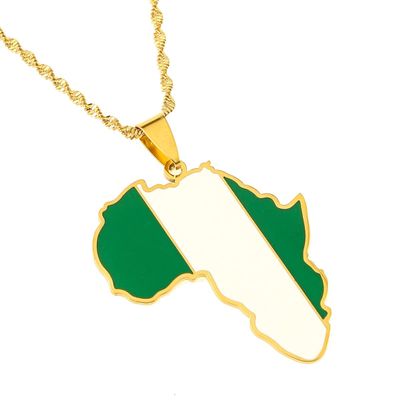 Africa Map Pendant Necklaces African of Maps Jewelry Charms Gold Color Africa Map Neckalce (Nigeria Gold)