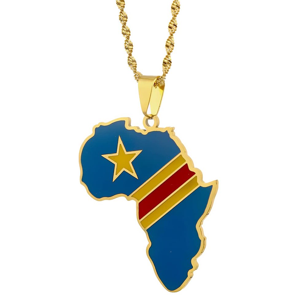 Africa Map Pendant Necklaces African of Maps Jewelry Charms Gold Color Africa Map Neckalce (D.R.Congo Gold)