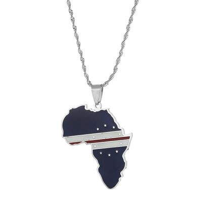 Africa Map Pendant Necklaces African of Maps Jewelry Charms Gold Color Africa Map Neckalce (Cabo Verde Silver)
