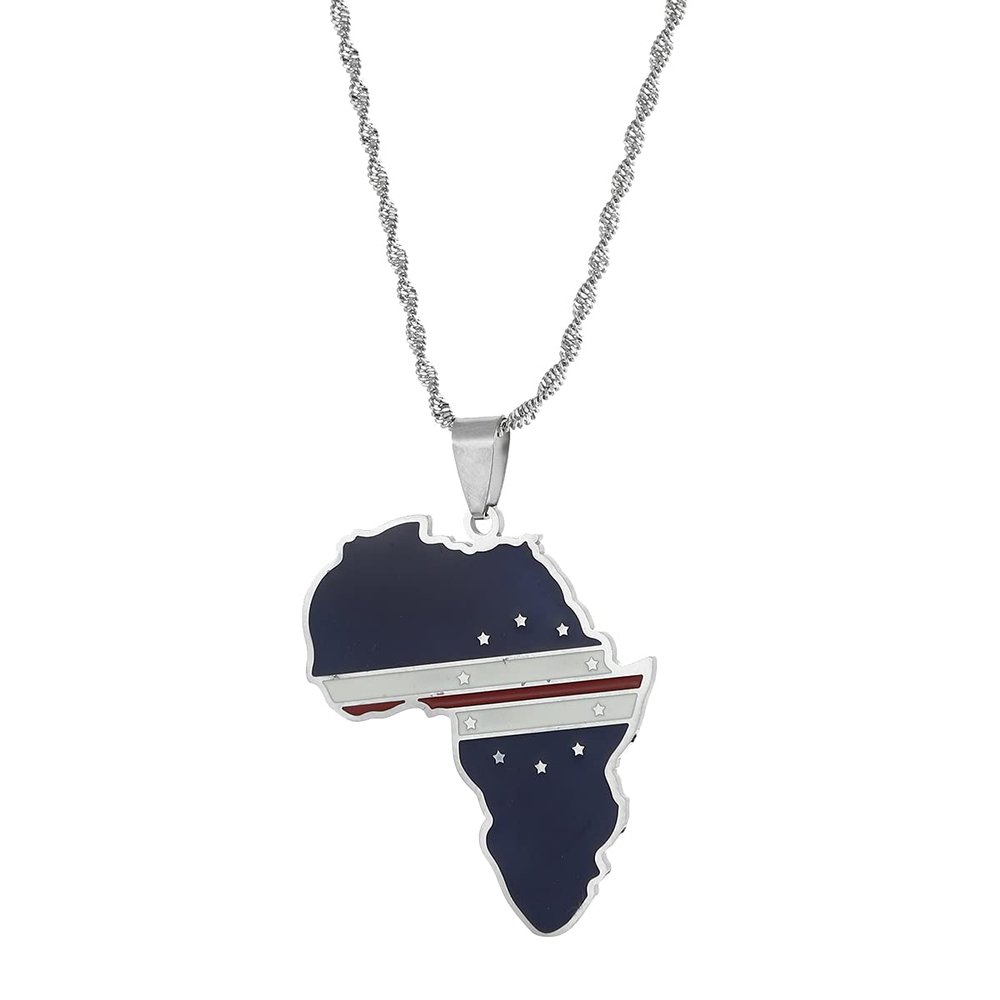 Africa Map Pendant Necklaces African of Maps Jewelry Charms Gold Color Africa Map Neckalce (Cabo Verde Silver)