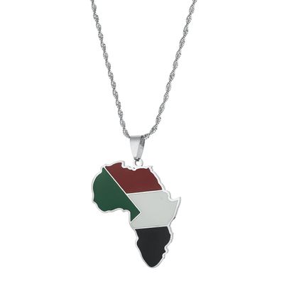 Africa Map Pendant Necklaces African of Maps Jewelry Charms Gold Color Africa Map Neckalce (Sudan Silver)