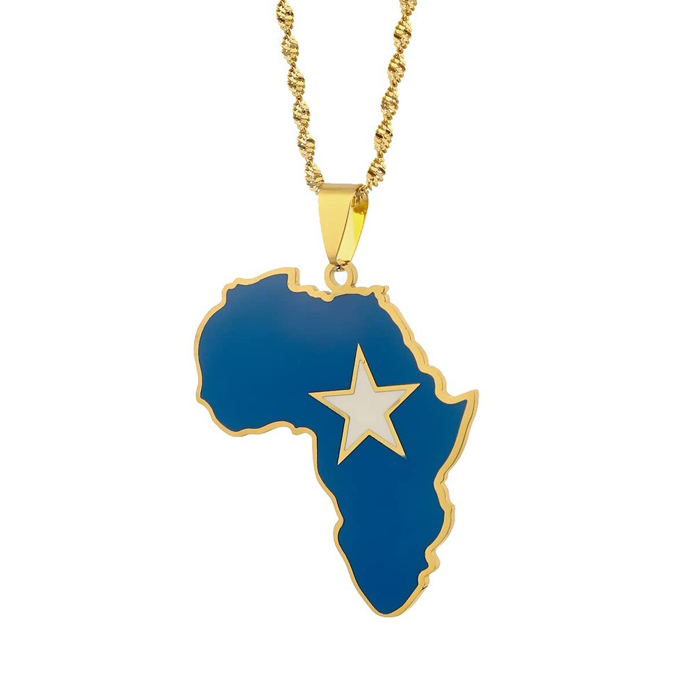 Africa Map Pendant Necklaces African of Maps Jewelry Charms Gold Color Africa Map Neckalce (Somalia Gold)
