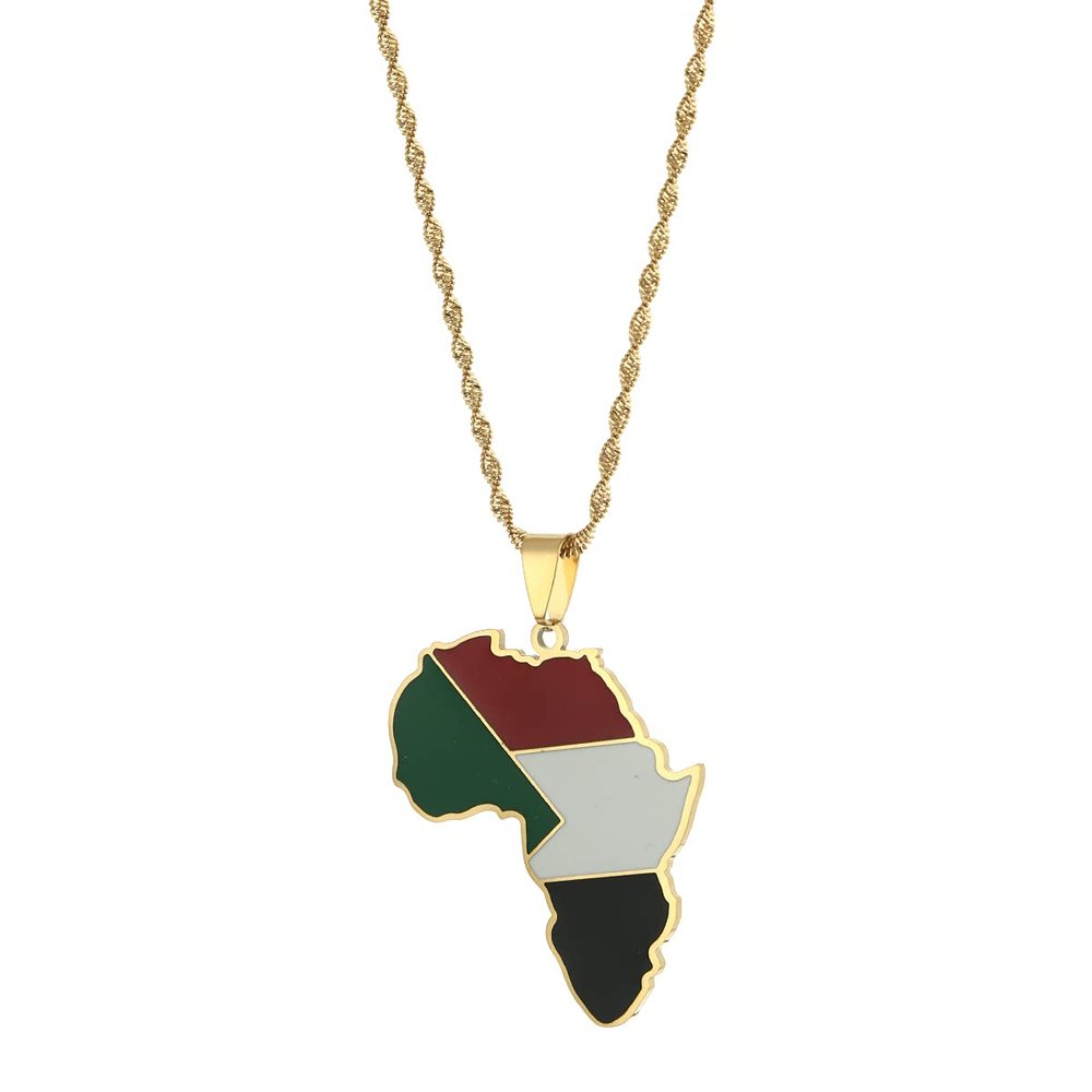 Africa Map Pendant Necklaces African of Maps Jewelry Charms Gold Color Africa Map Neckalce (Sudan Gold)