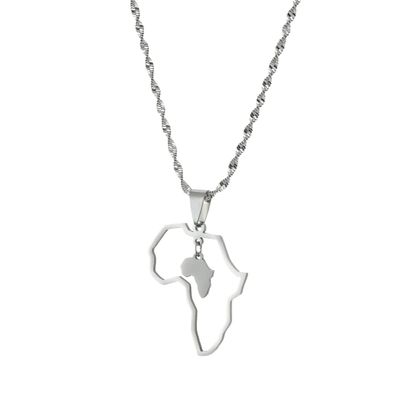 Africa Map Pendant Necklaces African of Maps Jewelry Charms Gold Color Africa Map Neckalce (Heart Map Silver)