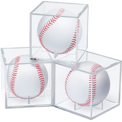 Duoleda 3 Pieces Baseball Display Case UV Protected Acrylic Baseball Square Cube Holder Clear Cube Baseball Display Box for Universal Size Baseball Memorabilia Showcase Autograph Ball Protector