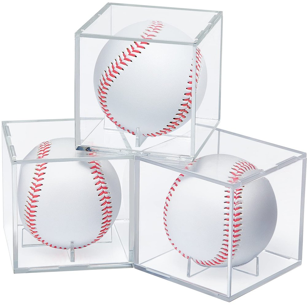 Duoleda 3 Pieces Baseball Display Case UV Protected Acrylic Baseball Square Cube Holder Clear Cube Baseball Display Box for Universal Size Baseball Memorabilia Showcase Autograph Ball Protector
