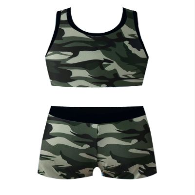 iiniim Kids Girls 2 Piece Tankini Swimsuit Bikini Set Racerback Tank Top Shorts Bathing Suit Swimwear Camouflage Green 14