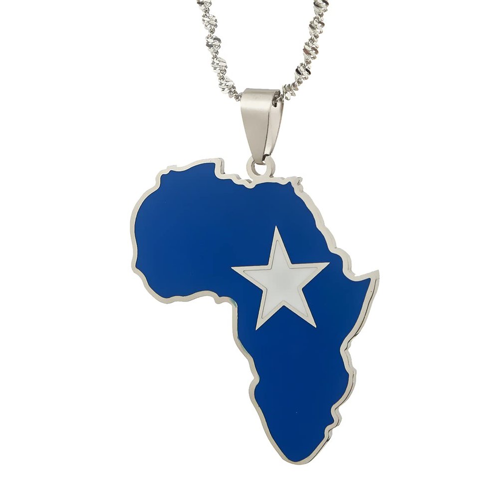 Africa Map Pendant Necklaces African of Maps Jewelry Charms Gold Color Africa Map Neckalce (Somalia Silver)