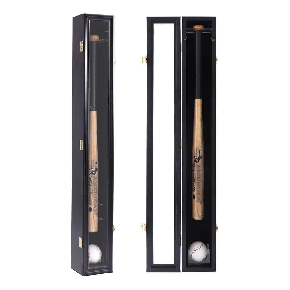 HOROW Baseball Bat Display Case - Baseball Bat Wall Mount Wooden Frame with Acrylic Transparent Door Holder Rack Cabinet Wall Mounted Shadow Box Vertical or Horizontal, w/98% UV Protection-Lock