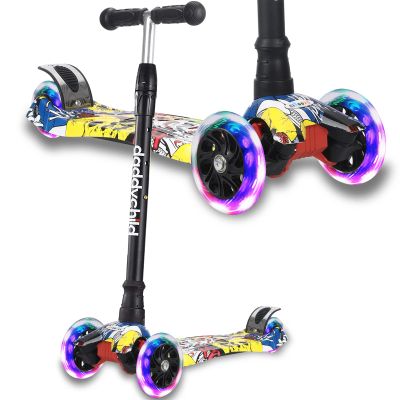 Scooters for Kids 3 Wheel Kick Scooter for Toddlers Girls & Boys, 4 Adjustable Height, Lean to Steer, Extra-Wide Deck, Light Up Wheels for Children from 3 to 14 Years Old (Pop Graffiti 2)