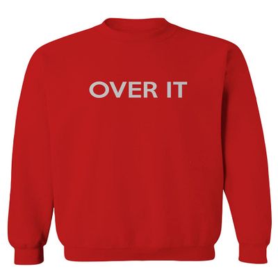 0378. Over it Funny Cool Graphic Printed Men's Crewneck Sweatshirt (Red, Medium)