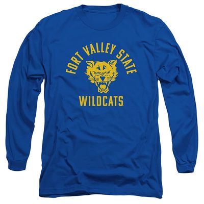 Fort Valley State University Official One Color Wildcats Logo Unisex Adult Long-Sleeve T Shirt,Royal Blue, Medium