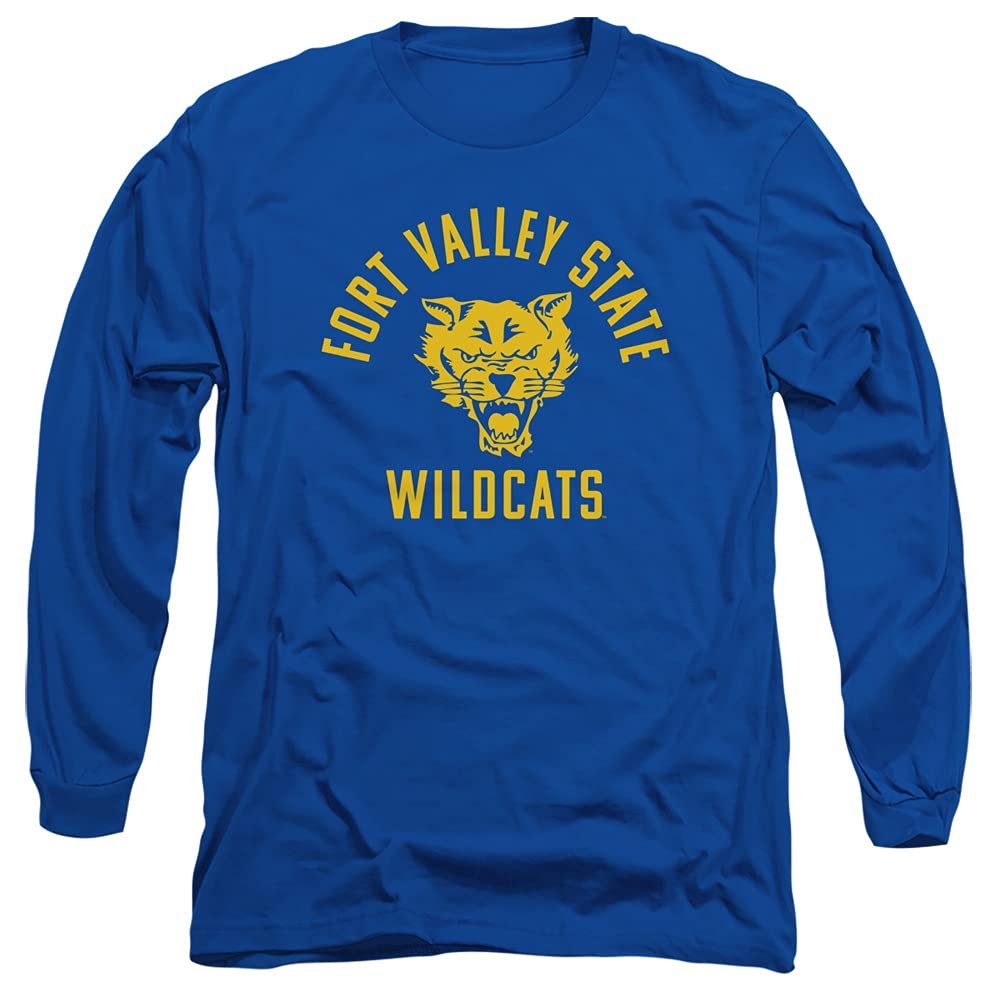 Fort Valley State University Official One Color Wildcats Logo Unisex Adult Long-Sleeve T Shirt,Royal Blue, Medium