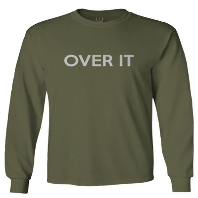 0378. Over it Funny Cool Graphic Printed Men's Long Sleeve t Shirt (Olive, Large)