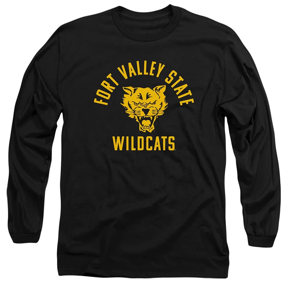 Fort Valley State University Official One Color Wildcats Logo Unisex Adult Long-Sleeve T Shirt,Black, X-Large