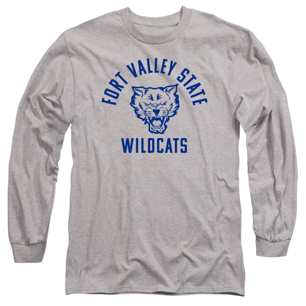 Fort Valley State University Official One Color Wildcats Logo Unisex Adult Long-Sleeve T Shirt,Athletic Heather, X-Large